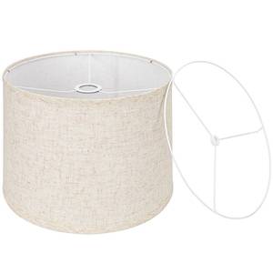 lot 88 image: Beige Drum Lamp Shade, 13 Top x 13 Bottom x 10 High, Two Different Top Rings (Spider and UNO Fitter), Lamp Shade for Table Lamps Floor Lamps, Natural Linen Lampshade Replacement, Assembly Required - Retail $26