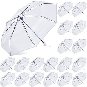 lot 90 image: 18 Pcs Clear Foldable Umbrellas Bulk Transparent Travel Umbrella Clear Umbrella Manual Open and Close Compact Folding Umbrella for Wedding Anniversary Christmas Party Favors (White Trim) - Retail $70