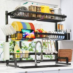 lot 91 image: ADBIU Over The Sink Dish Drying Rack (Expandable Height and Length) Snap-On Design 2 Tier Large Dish Rack 31-39.4L x 12W x 34-38H inches - Retail $60