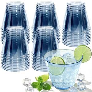 lot 92 image: Glowserve 9 oz Clear Plastic Cups Blue Plastic Disposable Cups for Cocktail 150 Pack Fancy Cocktail Cup for Party Stemless Wine Glasses for Party Wedding Graduation Birthday - Retail $29