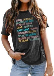 lot 96 image: MNLYBABY National Womens History Month Shirt Empowered Women T Shirt Women Equality Letters Graphic Short Sleeve Tee Tops Grey