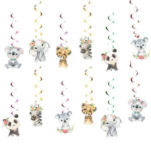 lot 101 image: Fenghu 12PCS Girl Wild One Hanging Swirls Ceiling Streamers Decorations, for Jungle Safari Animal Birthday Party Decorations Baby Shower Supplies - Retail $10