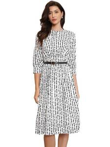 lot 103 image: Allegra K Pleated Dress for Womens Puff Half Sleeve Crew Neck Casual A-Line Dresses Small White - Retail $49