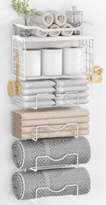 lot 106 image: Towel Racks for Bathroom,Towel Rack Wall Mounted, 6 Tier Rolled Or Folded Towel Holder with Floating Shelves, Bathroom Towel Holder for Bath, Hand Towels,Metal,Full White - Retail $30