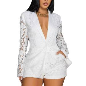 lot 108 image: Large Wuitrie Shorts Sets Women 2 Piece Outfits Sexy Lace V Neck Button Blazer Bodycon Shorts Suits Business Casual Outfit White - Retail $57