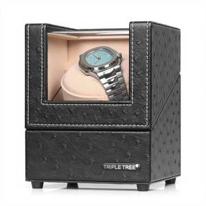lot 110 image: MISSING POWER CHORD TRIPLE TREE Single Watch Winder Newly Upgraded, with Flexible Plush Pillow, in Wood Shell and Black Leather, Japanese Motor, 4 Rotation Mode Setting, Fit Lady and Man Automatic Watches - Retail $24