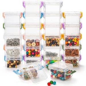 lot 119 image: Nicunom 24 Pack Mini Plastic Storage Containers Box, 3.1 x 2.6 x 2 Stackable Bead Organizers with Lid, Clear Plastic Small Storage Box for Small Craft Items, Jewelry, Beads - Retail $22