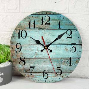 lot 126 image: ArtSocket Turquoise Wooden Wall Clock Silent Non-Ticking, Teal Green Blue Wooden Grain Cracked Vintage Round Wall Clocks Decor for Home Kitchen Living Room Office, Battery Operated(12 Inch) - Retail $18