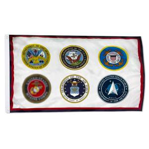 lot 134 image: United States Military U.S. Armed Forces With All 6 Seals Flag 3x5 Ft - UV Fade Resistant Double Printed and Double Stitched 150D Polyester banner (U.S. Armed Forces With All 6 Seals) - Retail $16