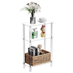 lot 149 image: Bkemiy Clear Acrylic Narrow Side Table for Small Spaces, 15.7 L x 7.87 W x 24.6 H, 3 Tier Rectangle Slim End Table Nightstand, Small Skinny Bedside Table for Living Room, Bedroom, Bathroom - Retail $50