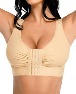 lot 154 image: FeelinGirl Front Closure Bra Post Op Bra with Adjustable Straps for Breast Reductions Augmentation Mastectomy Bra Beige S - Retail $28