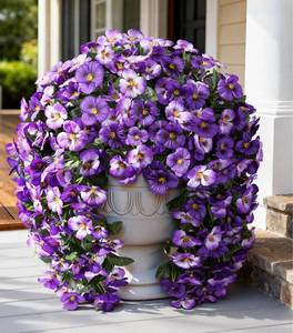 lot 157 image: HyeFlora Artificial Flowers for Outdoors, 2pcs Faux Silk Pansies Flowers UV Resistant Fake Hanging Flower Plants for Outside Planters Porch Yard Patio Window Box (Mix Purple) - Retail $14