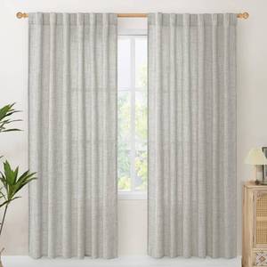 lot 165 image: YoungsTex Light Grey Linen Curtains 78 Inch Length for Living Room, Light Filtering Semi Sheer Window Drapes Rod Pocket Back Tab Curtain for Bedroom Office Dining, 2 Panels, 52 X 78 Inch - Retail $35