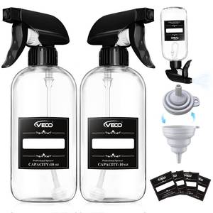 lot 167 image: Veco 300mL (10oz) 360° Spray Bottles, 2-Pack �� Adjustable Nozzle, Leak-Resistant spray bottles for Cleaning, Plants, Hair & Pet Use  Foldable Funnel - Retail $8