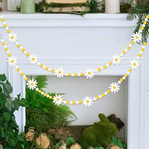 lot 173 image: 8.2 Ft Spring Daisy Wooden Beads Garland Boho Daisy Banners with Wooden Beads Decor Farmhouse Rustic Flower for Home Office Wedding Birthday Party Supplies - Retail $21