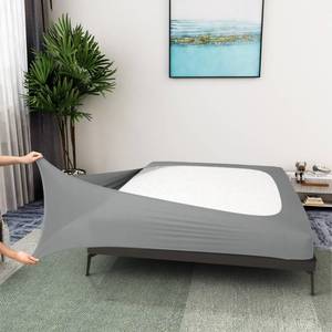 lot 177 image: Box Spring Cover King Size - Jersey Knit & Stretchy Wrap Around 4 Sides Bed Skirt for Hotel & Home - KingCal KingOlympic Queen, Light Gray - Retail $18