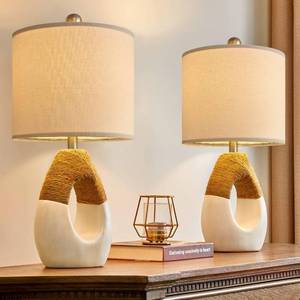 OYEARS 19'' Small Boho Table Lamps for Bedroom Set of 2, Farmhouse Rattan Bedroom Lamps for Living Room Rustic Home Decor, Nightstand Bedside Lamps for Sofa Table Entry Way, Suitable for Small Places - Retail: $60