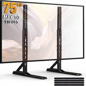 lot 180 image: PERLESMITH Universal TV Stand Mount for 20-75 Inch TVs, Height Adjustable Table Top TV Stand, Great Load-Bearing Replacement TV Legs with Steel Holds up to 110lbs, Max VESA 800 x 600mm PSTVS01 - Retail $22