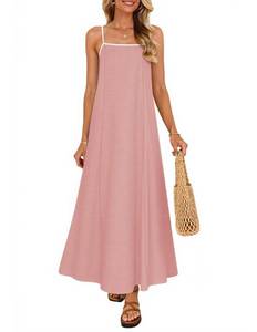 lot 198 image: ZESICA Womens 2026 Summer Boho Sleeveless Maxi Dress Spaghetti Straps Casual Flowy A Line Beach Party Long Dresses,Pink,Medium - Retail $30