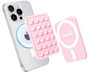 lot 204 image: JingJinYY Silicone Grip Secure Mirror Shower Phone Holder for iPhone 1615141312, Magnetic Suction Phone Mount for MagSafe Case, Hands-Free SelfieVideo for TikTok CreatorInfluencer (Light Pink) - Retail $7