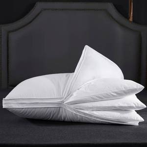 lot 212 image: Three Geese Adjustable Layer Goose Feather Pillow,Assemblable Bed Pillow,100% Soft Organic Cotton Cover,Good for Side and Back Stomach Sleeper, Queen Size,Packaging Include 1 Pillow - Retail $53