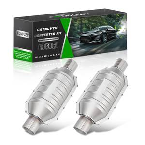 lot 216 image: FOMIUZY 2.25 Inch 2.25 InletOutlet Catalytic Converter Universal High Flow Front Cat Convertor Direct-Fit with O2 Port & Heat Shield(EPA Compliant) - Retail $64