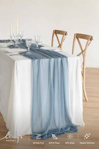 lot 220 image: LILAC NOT BLUE SEE PHOTOS Lings Moment 14Ft Light Purple Chiffon Like Table Runner Sheer Lilac Table Runner for Wedding Reception Rustic Boho Wedding Party Bridal Shower Purple Lavender Tablecloths Decorations - Retail $30
