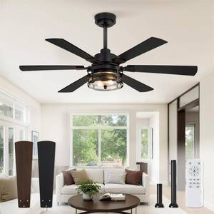 48" Farmhouse Ceiling Fans with Lights and Remote,Industrial Large Ceiling Fan with 6-Speed Reversible DC Motor and 6 Dual Finish Blades,Black Ceiling Fan with Light for Living bedroom Patio - Retail: $110