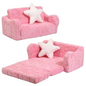 lot 962 image: MOMCAYWEX Toddler Couch, 2-in-1 Kids Soft Couch Fold Out with Star Pillow, Foldable Sofa to Lounger, Large, Pink Heart - Retail $70