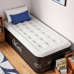 lot 966 image: OhGeni Twin Air Mattress with Built in Pump, Blow up Mattresses, Ideal Alternative to a Bed, 18 Raised Blow Up Colchones Inflables Airbed for Guests & Home, Ideal for Home Use and Outdoor Camping - Retail $66