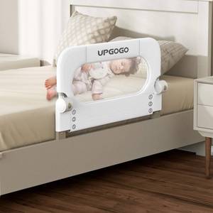 lot 967 image: UPGOGO Folding Toddler Bed Rails for Crib,Toddler Bed Guard Rail with Reinforced Anchor Safety System,Bed Rail for Kids Fit,Bunk,Full Size,Queen,King,Twin(White,33x23.6) - Retail $34