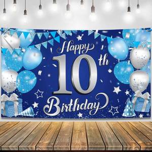 lot 969 image: KatchOn, Blue and Silver Happy 10th Birthday Banner - 72x44 Inch, 10th Birthday Decorations for Boys - Retail $13