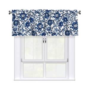lot 975 image: Miaoquhe Navy Elegant Floral Kitchen Window Curtain 54x18, Blue White Vintage Chinoiserie Flower Valance Farmhouse Window Treatment Rod Pocket Valances for Bedroom Bathroom Decor - Retail $13