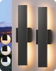 lot 993 image: EDISHINE 2 Pack LED Outdoor Wall Lights Dimmable, 3000K 4000K 5000K, 15.7 Modern Black Outdoor Wall Sconce, IP65 Waterproof, Linear Exterior Wall Light for Entrance, Hallway, Garage, Porch - Retail $76