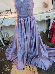 lot 66 image: Purple Lace Embellished Ball Gown with Corset Back
