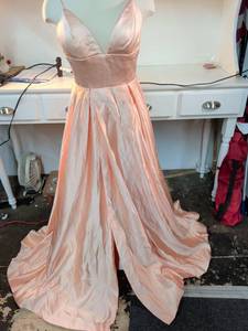 lot 68 image: Blush Pink Satin Evening Gown with Train