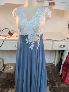 lot 71 image: Blue Chiffon Evening Gown with White Lace Bodice