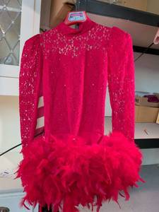 lot 77 image: Red Lace Feather Cocktail Dress