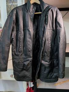 lot 94 image: Black Leather Multi-Pocket Jacket with Zip-Out Liner