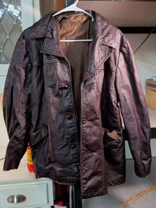 lot 97 image: Brown Leather Jacket with Button Closure