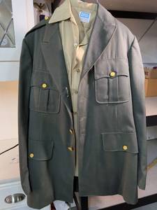 lot 103 image: Military Style Dress Uniform Jacket with Brass Buttons and Khaki Shirt