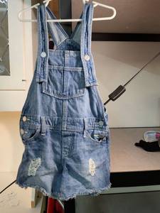 lot 112 image: Old Navy Distressed Denim Overalls Size Small