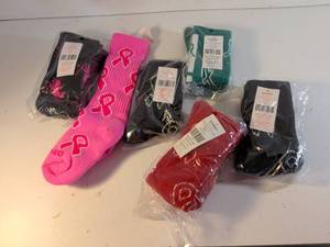 lot 127 image: Cancer Awareness Ribbon Crew Socks Set