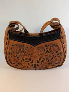 lot 168 image: Hand Tooled Leather Shoulder Bag with Floral Pattern