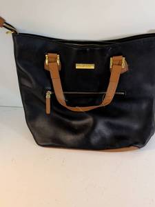 lot 170 image: Joy & Iman Black Leather Handbag with Gold Hardware