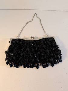 lot 175 image: Black Beaded Evening Clutch Purse with Chain Handle