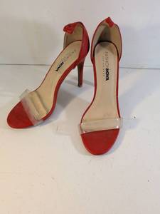 lot 183 image: Fashion Nova Red Clear Strap High Heel Sandals Size 7