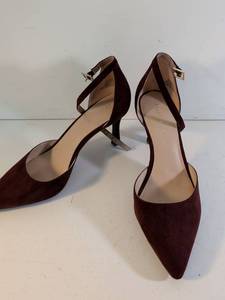lot 185 image: Kelly & Katie Burgundy Suede Pointed Toe Ankle Strap HeelsSize 9 12