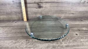 lot 121 image: Round Glass Serving Tray with Chrome Metal Legs
