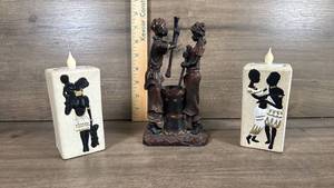 lot 221 image: African Themed Candles and Figurine Set